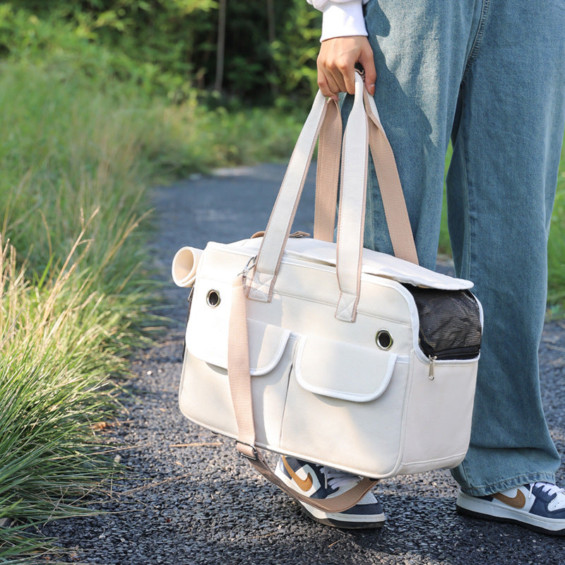 MaxandFriendsPets Outdoor Breathable Canvas Portable Pet Bag